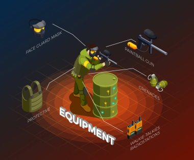 Paintball oyuncu izometrik Infographics