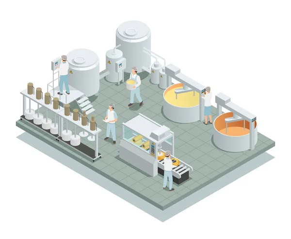 Fábrica de producción de queso Composición isométrica — Vector de stock