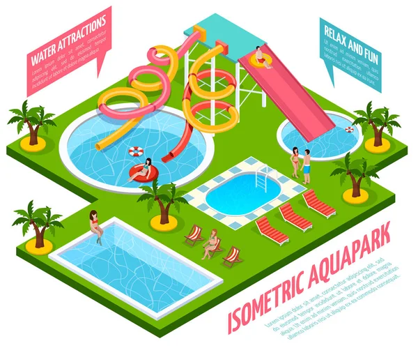 Aquapark Composición isométrica — Vector de stock