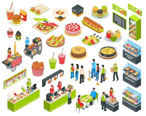 Ensemble de Cort Isométrique Fast Food — Image vectorielle