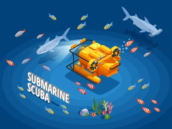 Embarcação submersível fundo isométrico —  Vetores de Stock