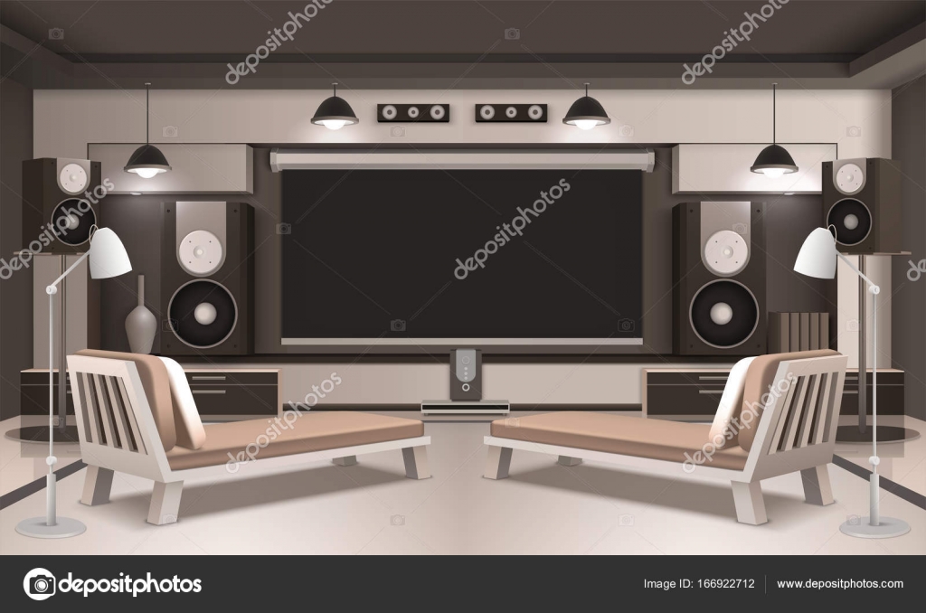 Modern Home Cinema Interior 3d Design Stockvektor
