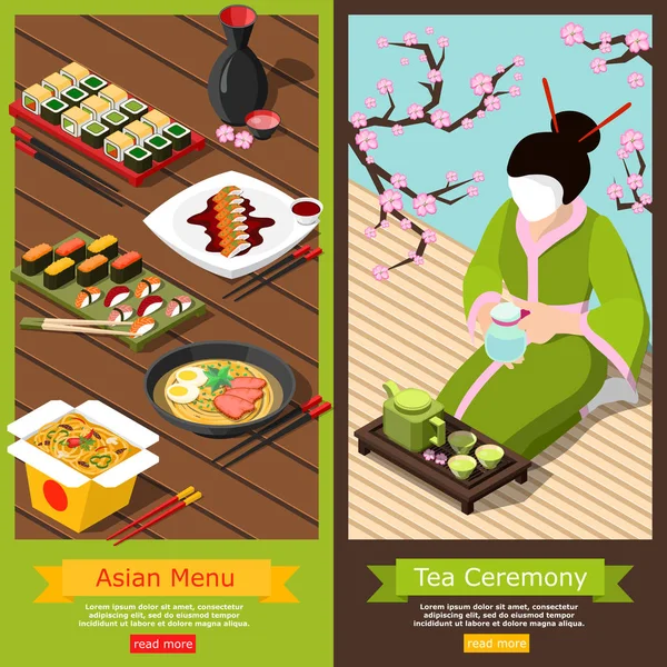 Banners de barra de sushi isométrico — Archivo Imágenes Vectoriales