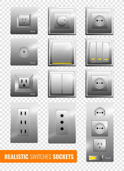 Interruptores realistas y zócalos Fondo transparente — Archivo Imágenes Vectoriales
