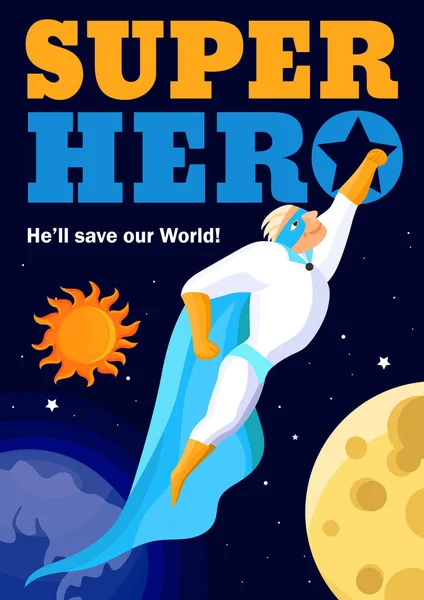 Super-herói em cartaz de espaço exterior —  Vetores de Stock