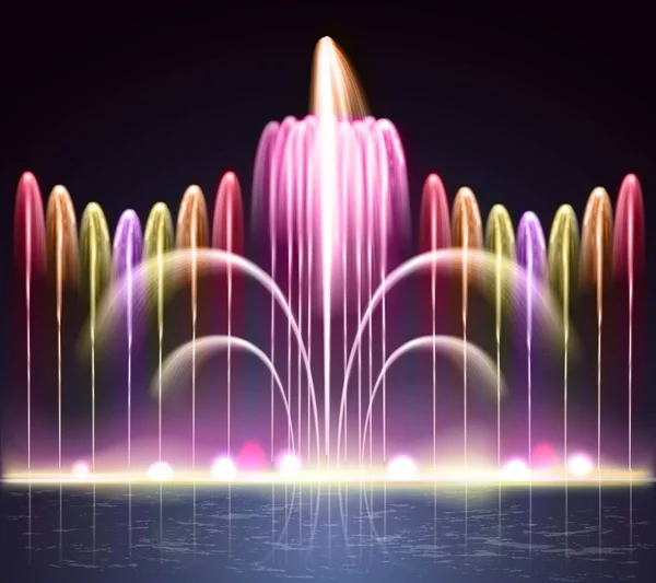 Fontaine lumineuse fond de nuit réaliste — Image vectorielle