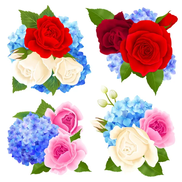 Μπουκέτο με τριαντάφυλλα έννοια εικόνες Set — Διανυσματικό Αρχείο