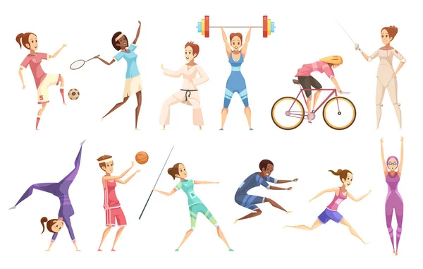 Female Athletes Doodle Collection — Stock Vector