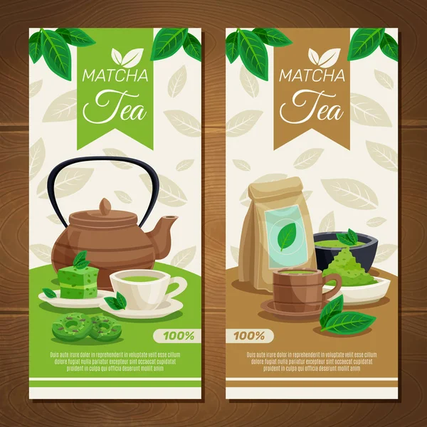 Banners verticales de té Matcha verde — Vector de stock