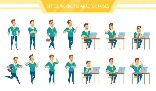 Office Worker Male  Poses Set — Stock Vector