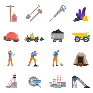 Düz Icons Set Madencilik mineraller