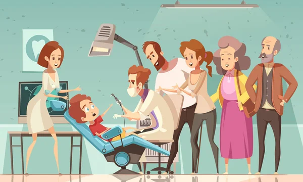 Dentista tratando a ilustração dos desenhos animados do bebê — Vetor de Stock