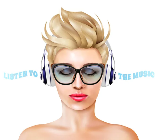 Mulher com Headphones Ilustração — Vetor de Stock