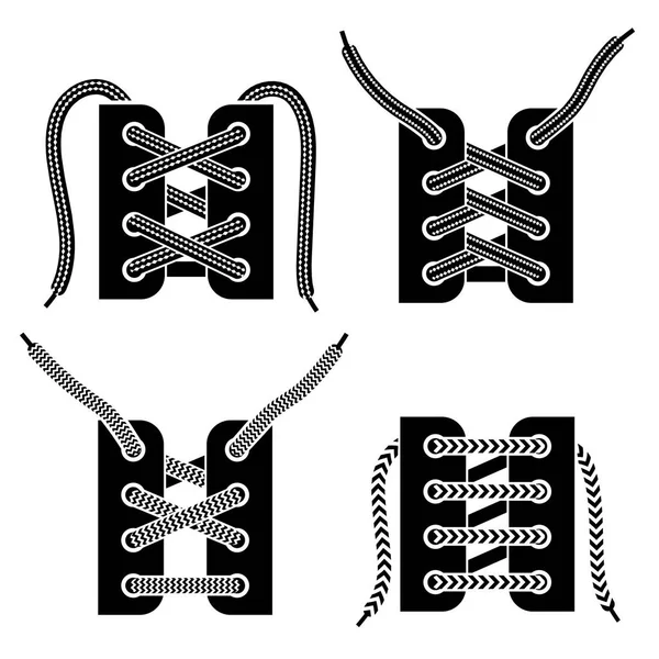 Ensemble d'icônes noires de laçage de chaussures — Image vectorielle