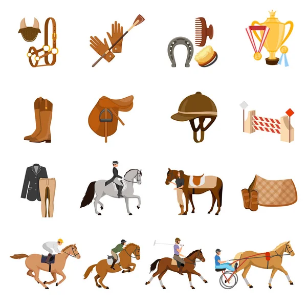 Conjunto de ícones plana esporte equestre — Vetor de Stock