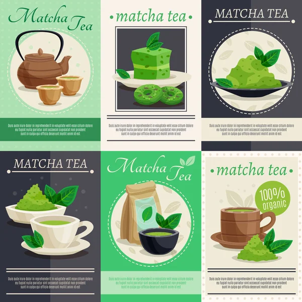 Mini pancartas de té Matcha verde — Archivo Imágenes Vectoriales