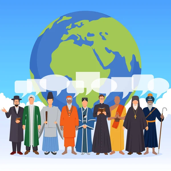 Mensen uit wereld godsdiensten platte samenstelling — Stockvector