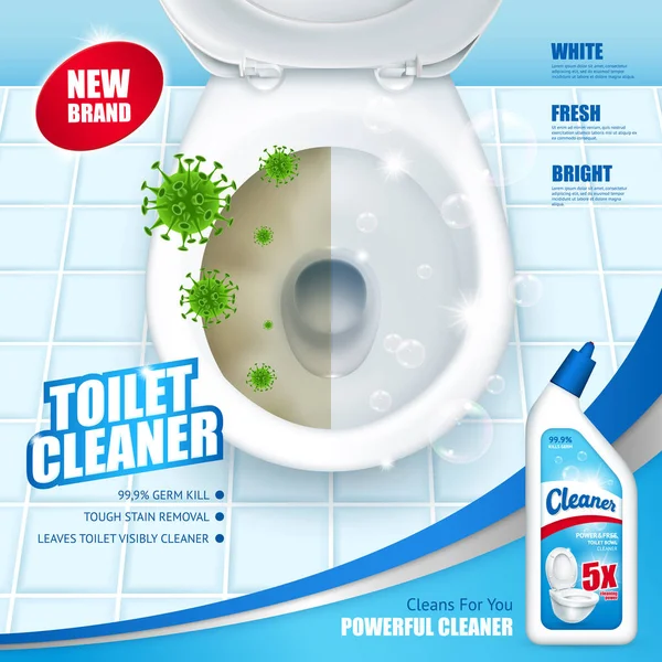 Antibakteriyel tuvalet temizleyici reklam afişi — Stok Vektör