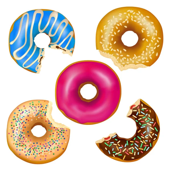 Realistiska ätit Donuts Set — Stock vektor