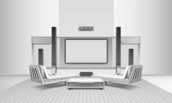 Home Cinema Interior em tons brancos — Vetor de Stock