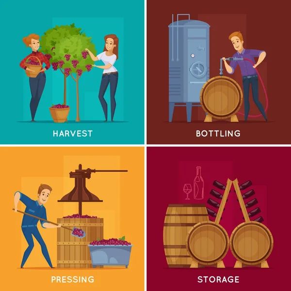 Winery Wine Production Cartoon Concept — Stock Vector