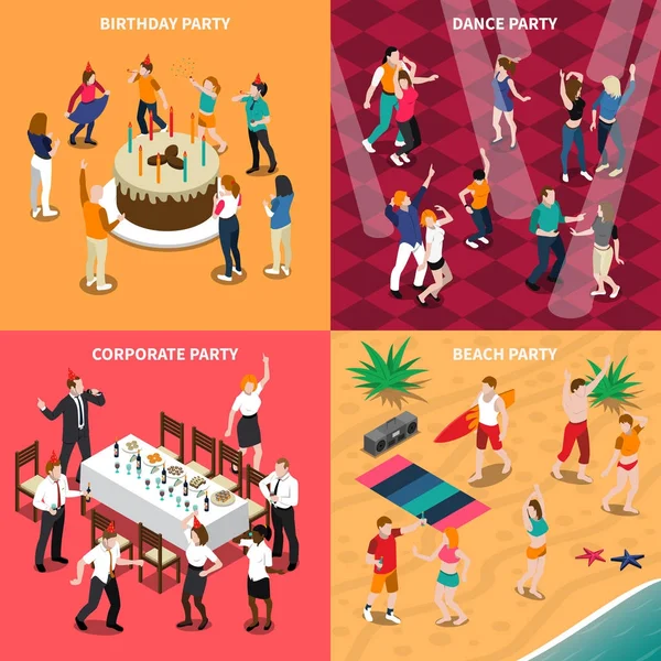 Mensen op de Party isometrische ontwerpconcept — Stockvector