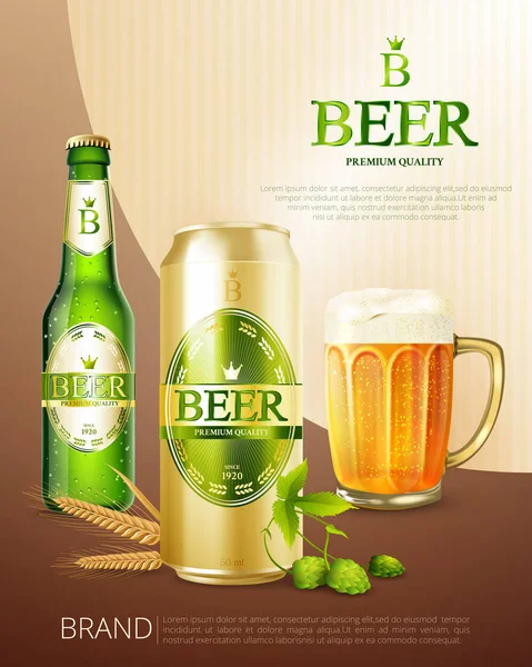 Poster lata de metal de cerveza — Vector de stock
