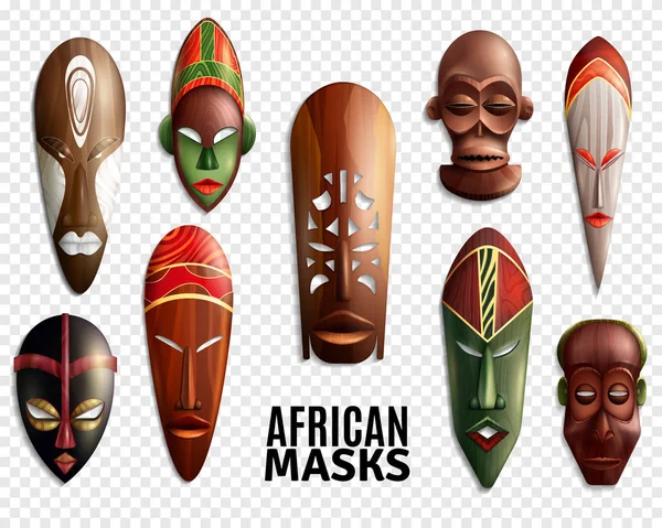 Afrikanische Masken transparentes Symbol-Set — Stockvektor