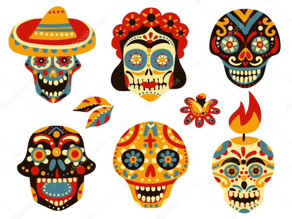 Dead Day Mexico Skulls Set — Stock Vector © macrovector 168424960