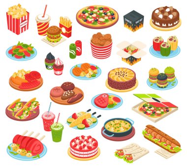  Fast Food izometrik Set