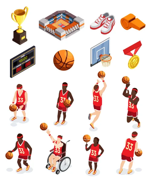 Conjunto de ícones de elementos de basquete — Vetor de Stock