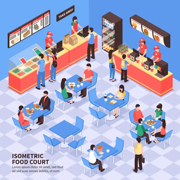 Illustrazione isometrica fast food — Vettoriale Stock