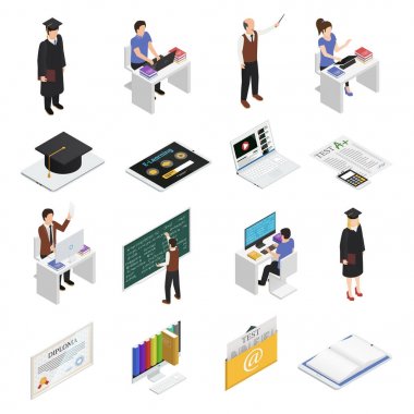 E-öğrenme izometrik Icons Set