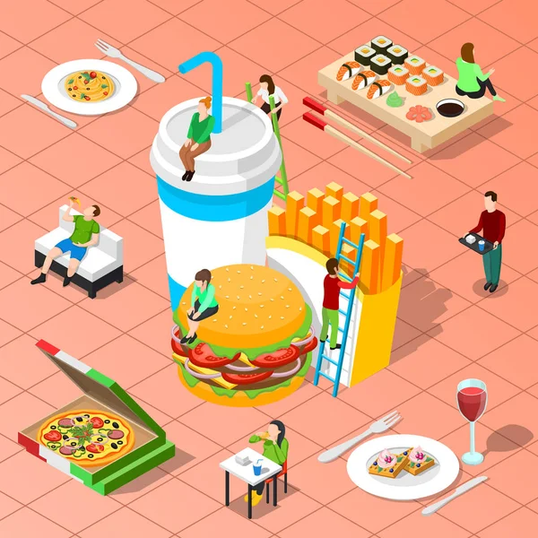 Fast Food Isometric Composition — Stock Vector