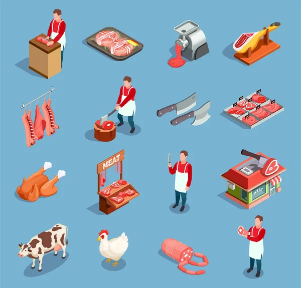 Conjunto de iconos del mercado de carne — Archivo Imágenes Vectoriales