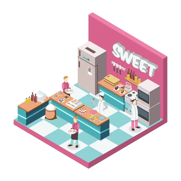 Sweet Shop Kitchen Isometric Illustration — Stock Vector