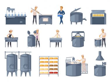 Dairy Production Cartoon Icons Set clipart