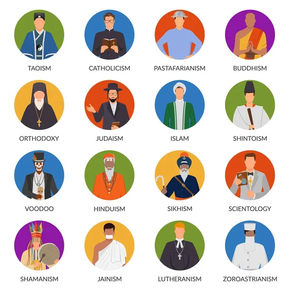 Mensen uit wereld godsdiensten platte Avatars — Stockvector