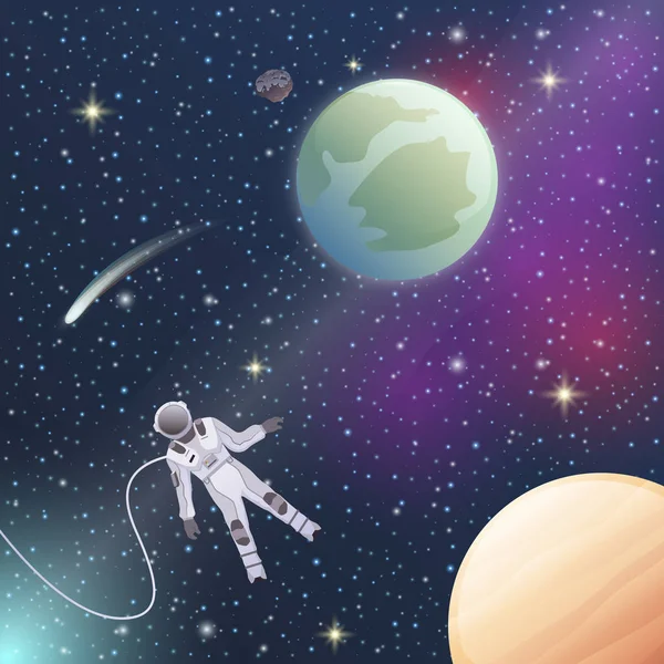 Astronauta nello spazio esterno Composizione piatta — Vettoriale Stock