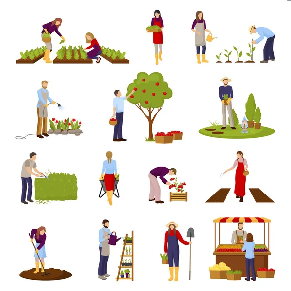 Conjunto de personas y horticultura — Vector de stock