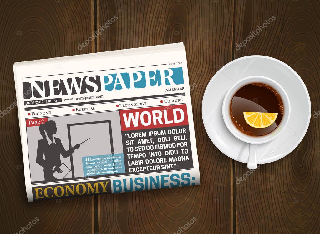 Morning Newspaper Wood Background Poster