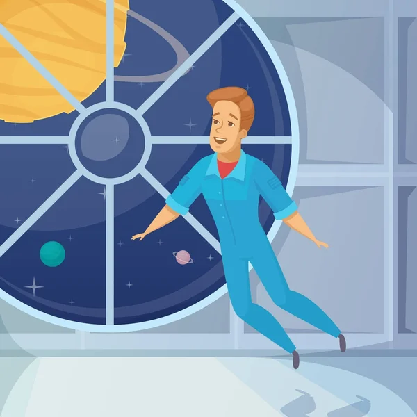 Astronauta espacio ingrávido icono de dibujos animados — Vector de stock