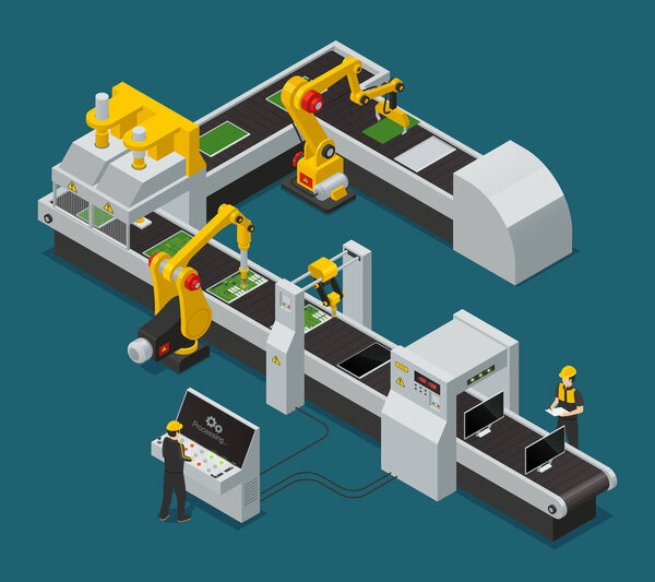 Electronics Factory Equipment Staff Isometric 