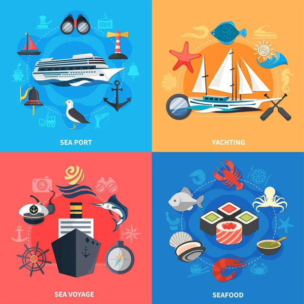 Nautical Concept  Icons Set — Stock Vector