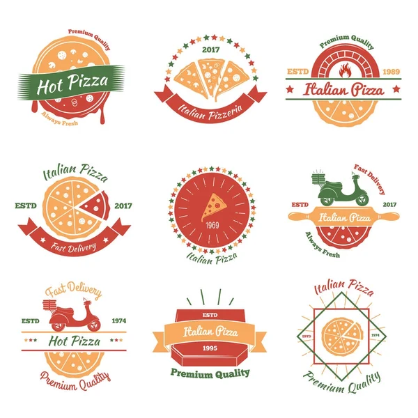 Set di emblemi della pizza italiana — Vettoriale Stock