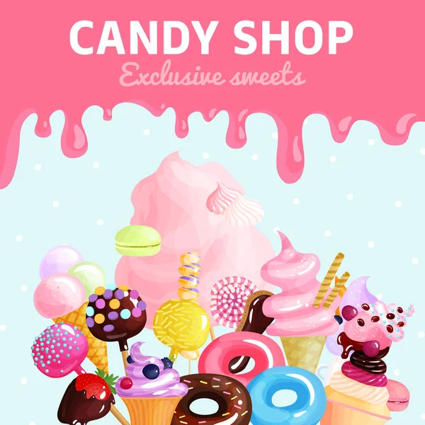 Cartaz de doces Loja de doces — Vetor de Stock