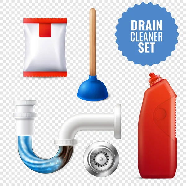 Set de iconos transparente limpiador de drenaje — Vector de stock