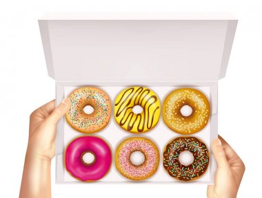 Gerçekçi Donuts kutusunda elinde