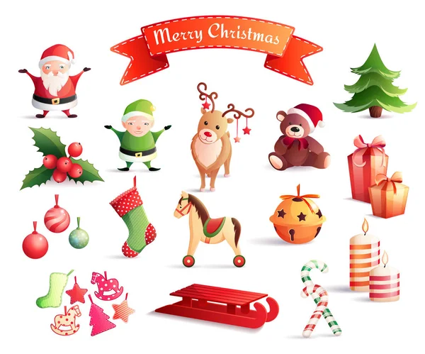 Conjunto de iconos de dibujos animados de Navidad — Vector de stock