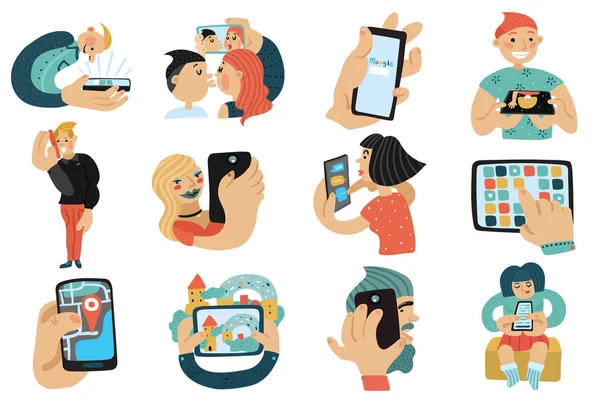 People With Mobile Phones Set — Stock Vector